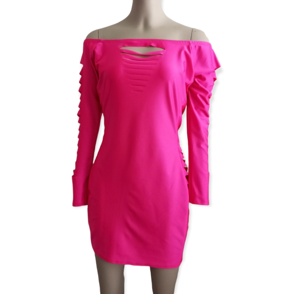 Neon pink bodycon cutout dress size medium off the shoulder strapless dress